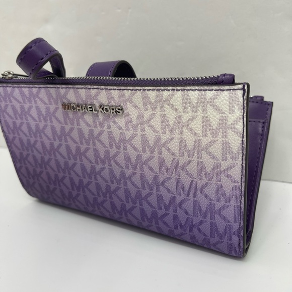 MICHAEL KORS Jet Set Large Ombré Signature Logo Double Zip Wristlet Phone Holder - Picture 15 of 16